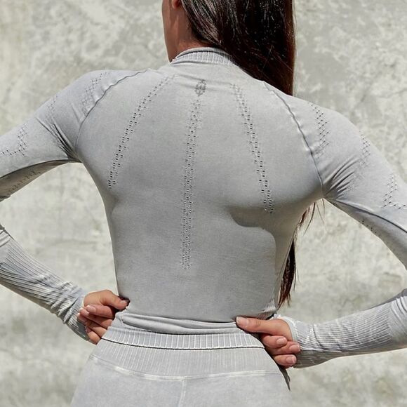 NWOT Free People Good Karma Hi Neck Layer Long Sleeve Top -Ice Grey Size XS - Picture 8 of 14